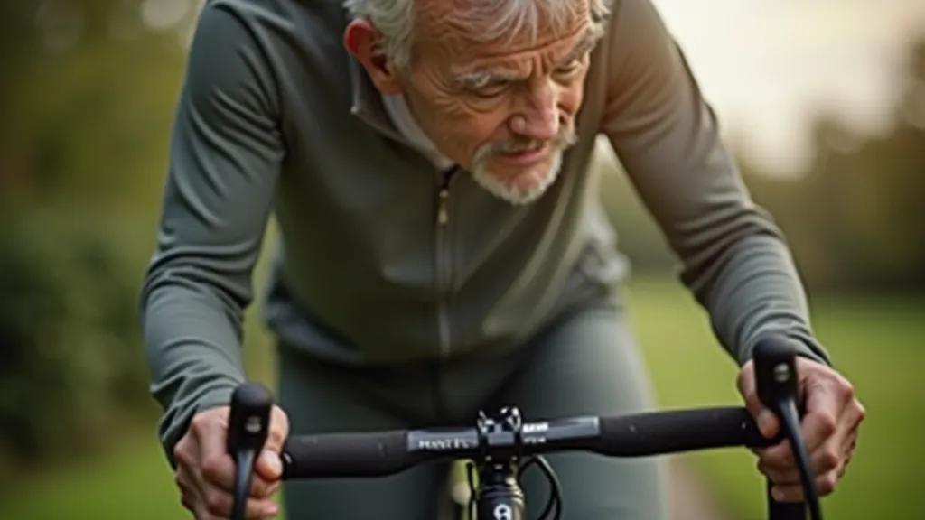 Detail of proper cycling technique and comfortable hand positioning for senior riders