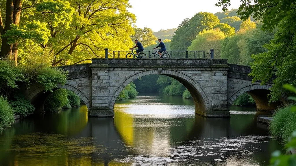 Cycling bridge crossing the River Boyne with historic stone arches and water below